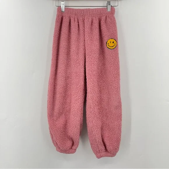 Lola and the Boys 8 Bright Smiley Patch Fuzzy 0135 pants pink girl Sherpa - Picture 3 of 13